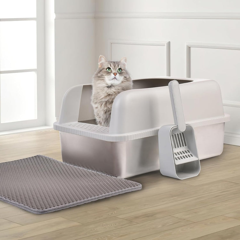 Stainless Steel Cat Litter Box with Lid, 20" L x 14.2" W x 11.8" H