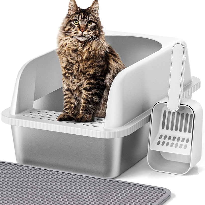 Stainless Steel Cat Litter Box with Lid, 20" L x 14.2" W x 11.8" H